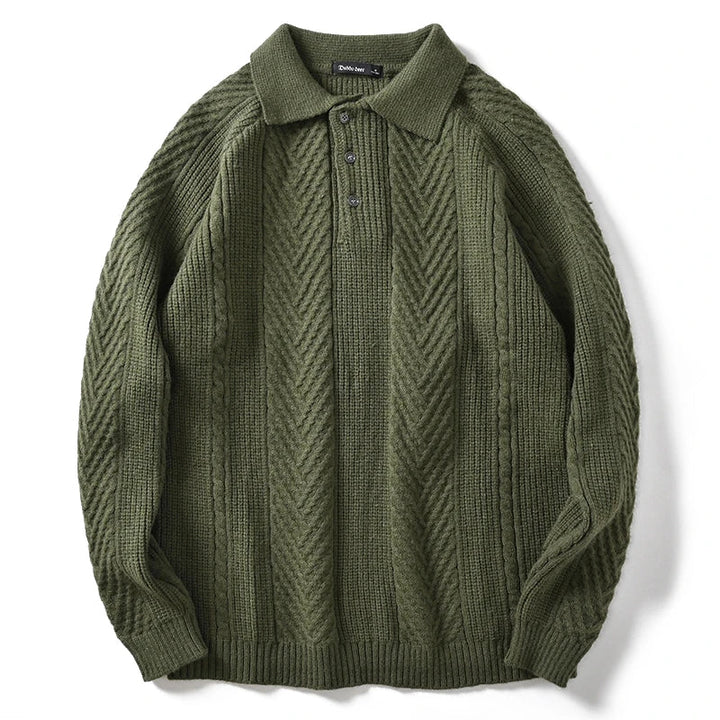 Men's Textured Knit Polo Collar Jumper with Quarter Zip | Slim Fit