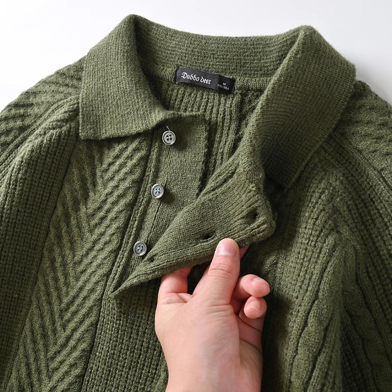 Men's Textured Knit Polo Collar Jumper with Quarter Zip | Slim Fit