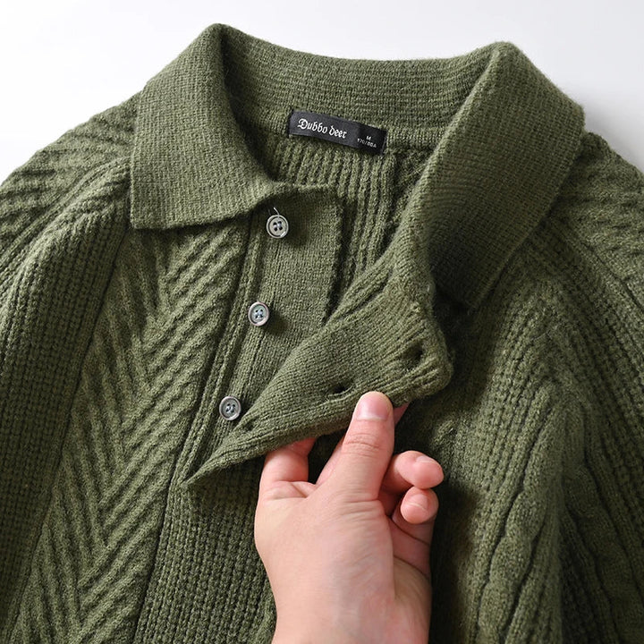Men's Textured Knit Polo Collar Jumper with Quarter Zip | Slim Fit