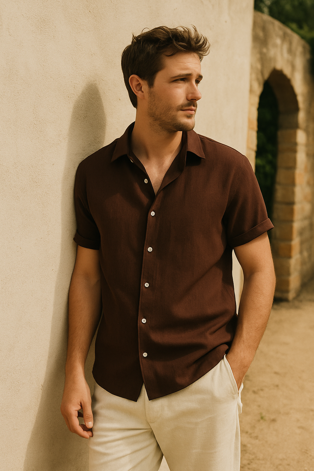 Men's Two Piece Set Short Sleeve Shirt & Pants | Relaxed Fit