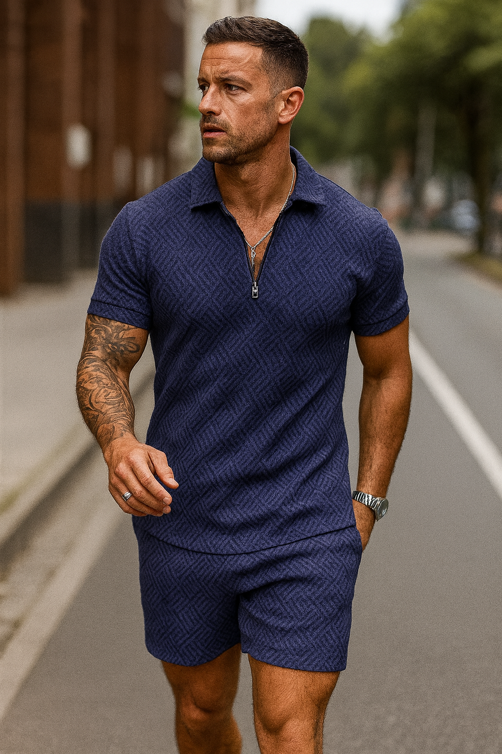 Men's Two Piece Summer Set Zip Polo & Shorts | Shirt & Shorts