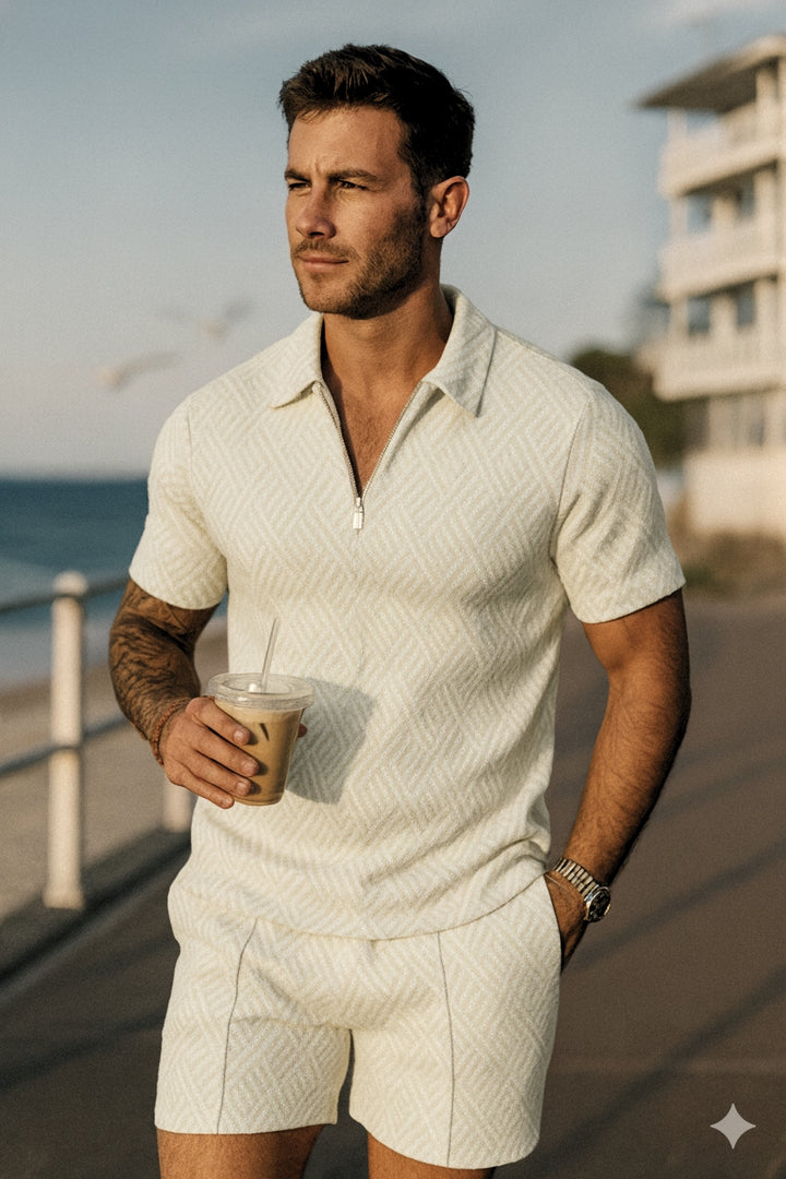 Men's Two Piece Summer Set Zip Polo & Shorts | Shirt & Shorts
