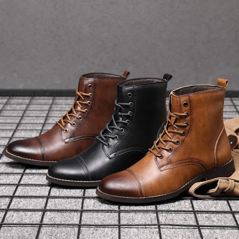 Men's Work Boots with Lace Up Front & Cap Toe | Ankle Height