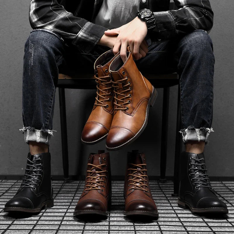 Men's Work Boots with Lace Up Front & Cap Toe | Ankle Height
