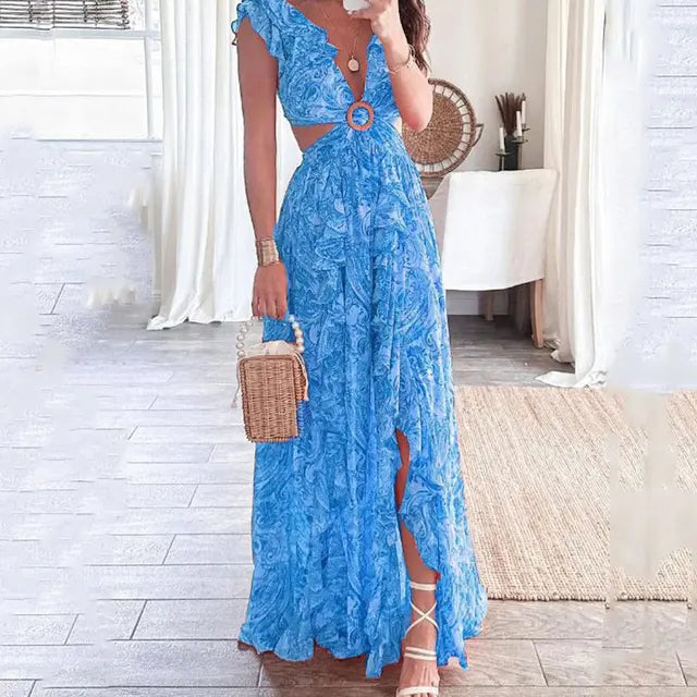 Women’s Sundress Maxi with Cut Out Waist & Side Slit | Boho