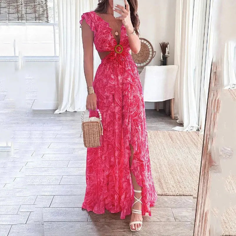 Women’s Sundress Maxi with Cut Out Waist & Side Slit | Boho