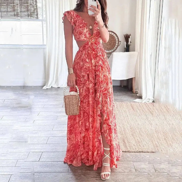 Women’s Sundress Maxi with Cut Out Waist & Side Slit | Boho