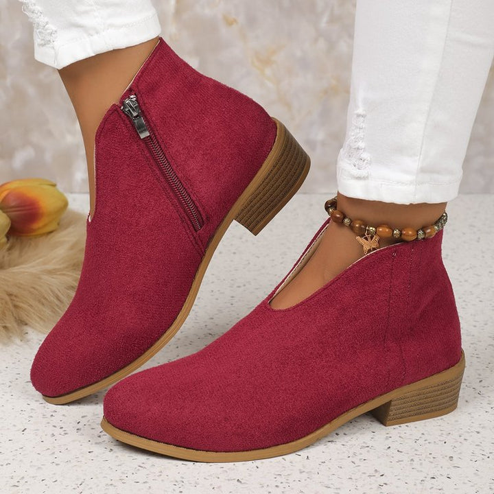 Women's Ankle Boots with V-Cut & Block Heel | Pointed Toe