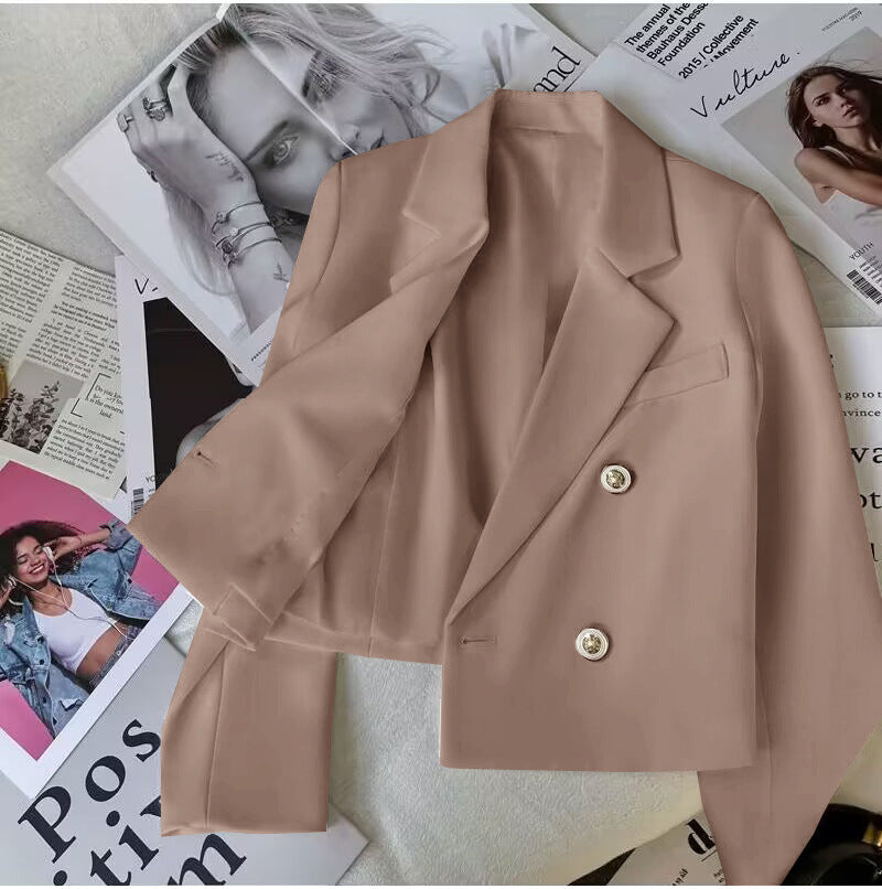 Women's Cropped Blazer with Double Breasted & Lapel | Tailored