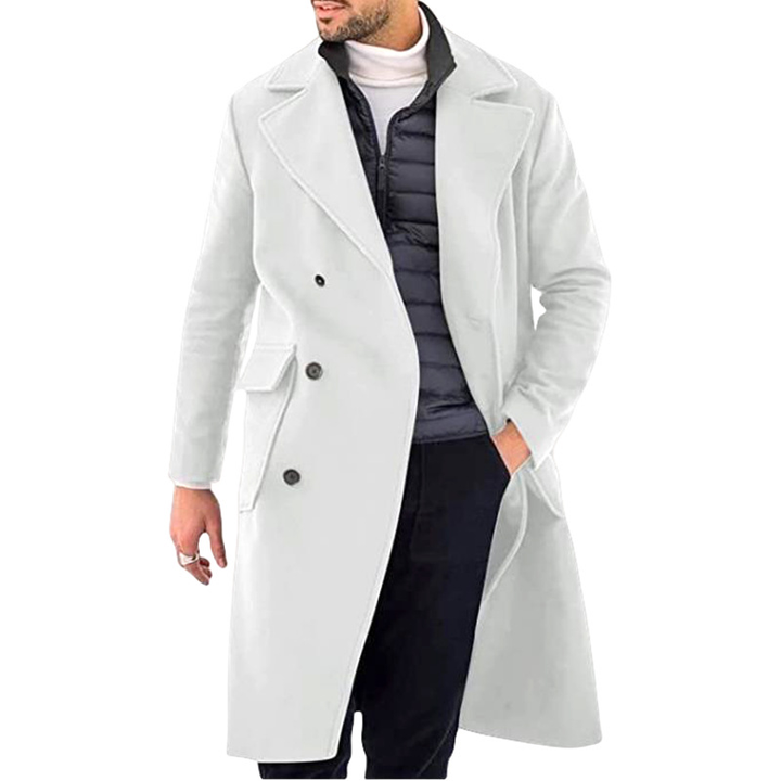 Men's Double-Breasted Trench Coat with Epaulettes | Long