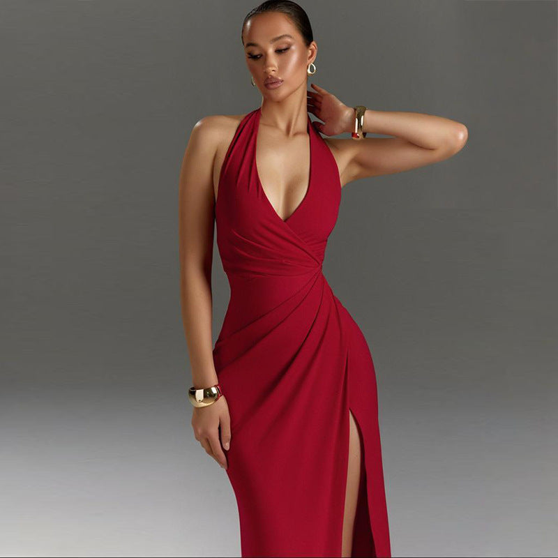 Women’s Evening Dress Maxi with Halter Neck & Side Slit | Formal