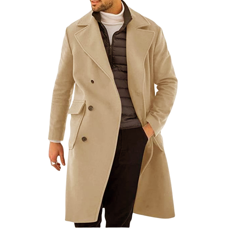 Men's Double-Breasted Trench Coat with Epaulettes | Long