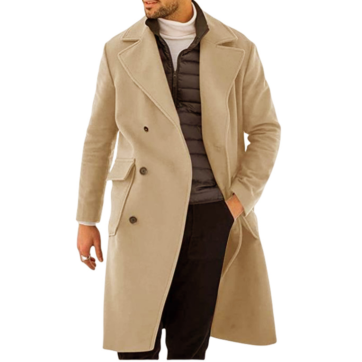 Men's Double-Breasted Trench Coat with Epaulettes | Long