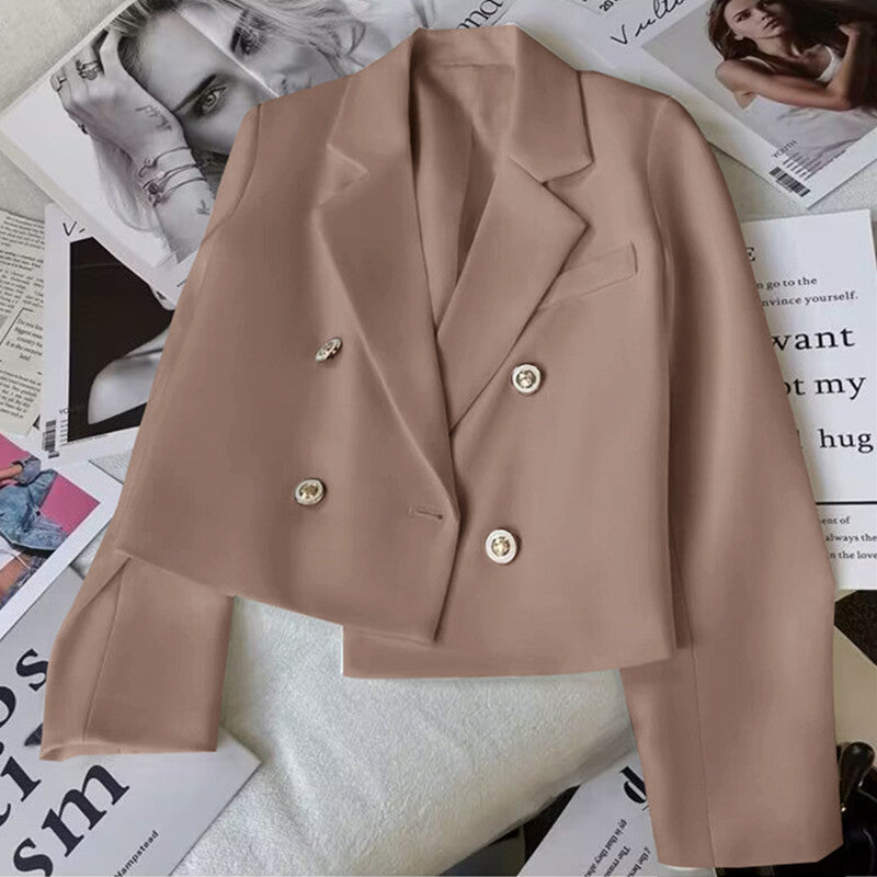 Women's Cropped Blazer with Double Breasted & Lapel | Tailored