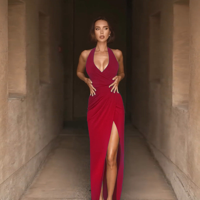 Women’s Evening Dress Maxi with Halter Neck & Side Slit | Formal