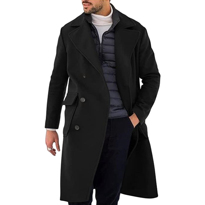 Men's Double-Breasted Trench Coat with Epaulettes | Long