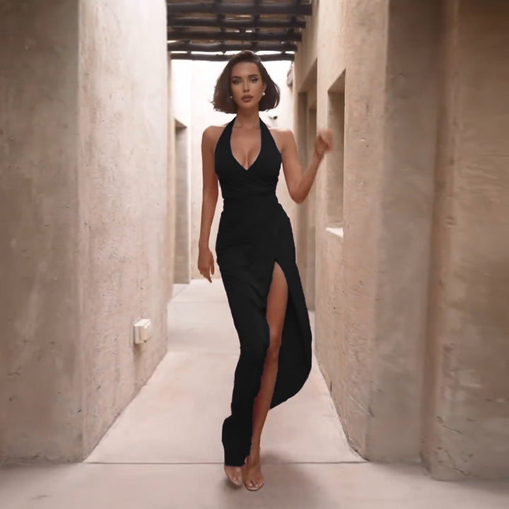 Women’s Evening Dress Maxi with Halter Neck & Side Slit | Formal