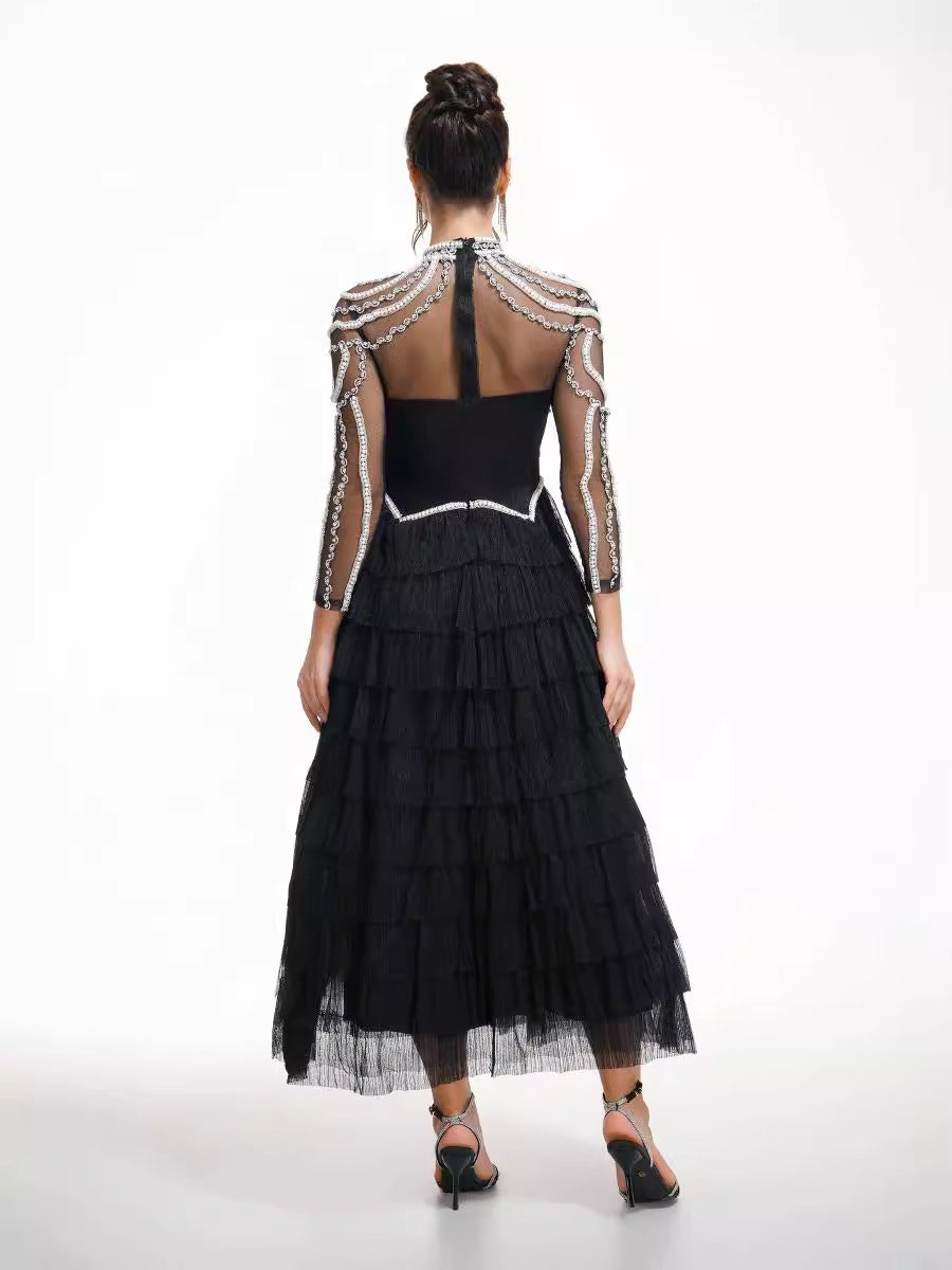 Stunning Women's Midi Dress Beaded Long Sleeve | Formal