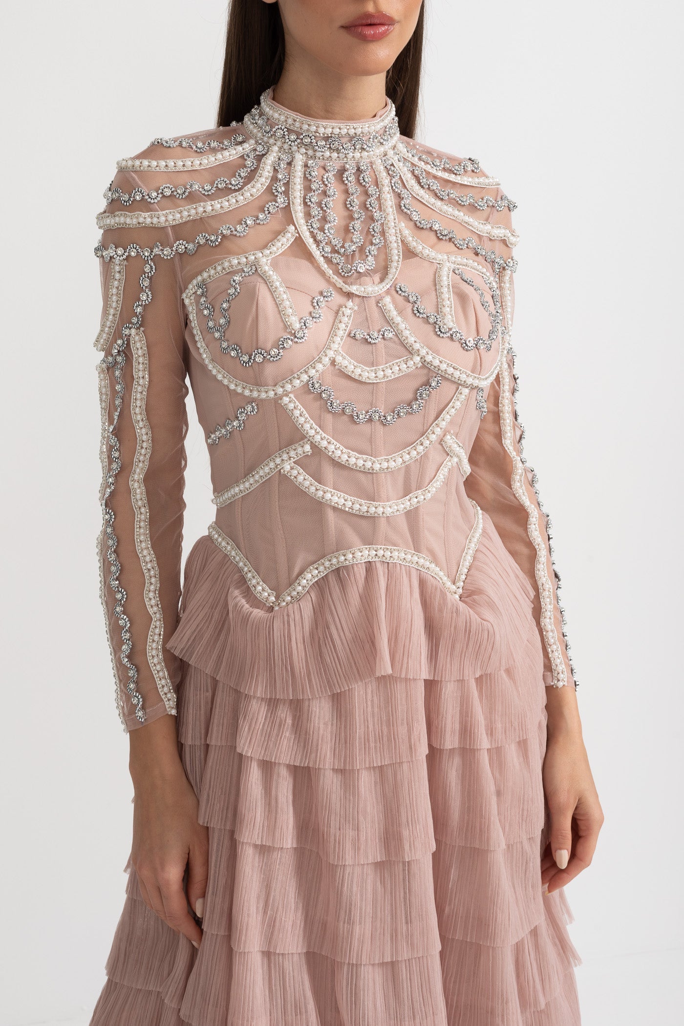 Stunning Women's Midi Dress Beaded Long Sleeve | Formal