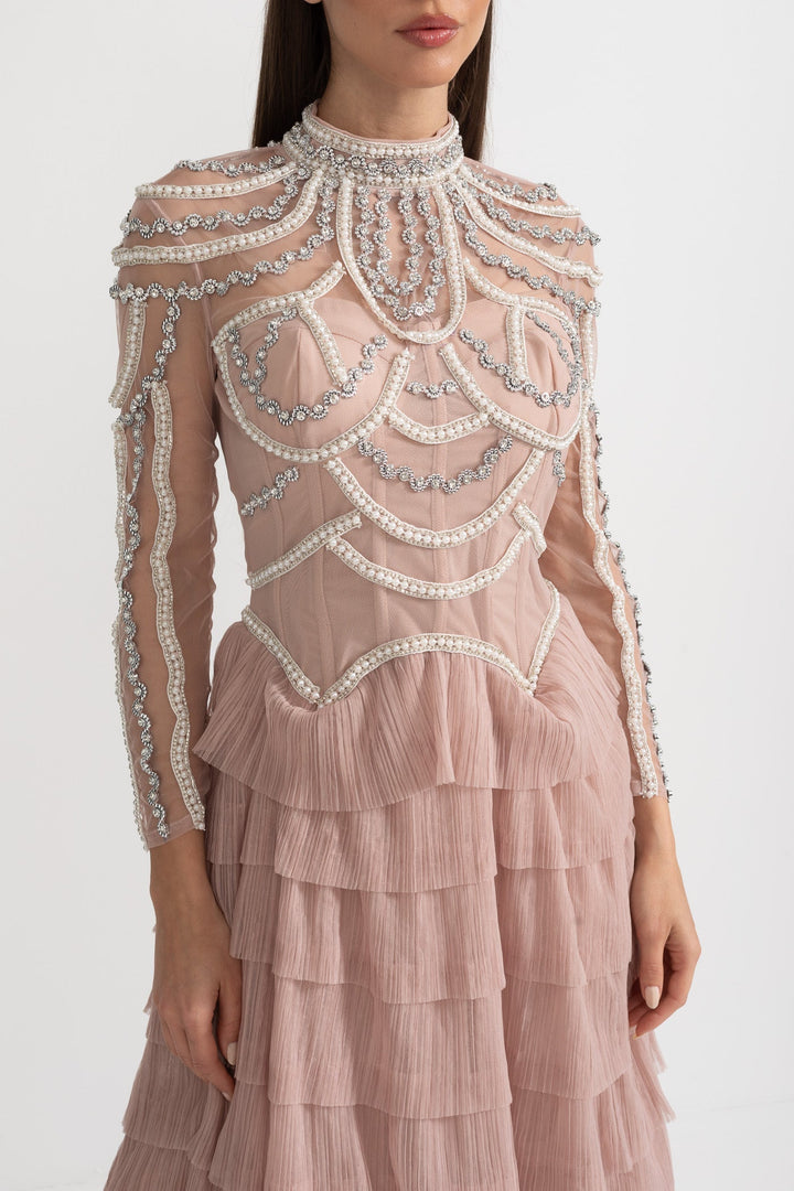 Stunning Women's Midi Dress Beaded Long Sleeve | Formal