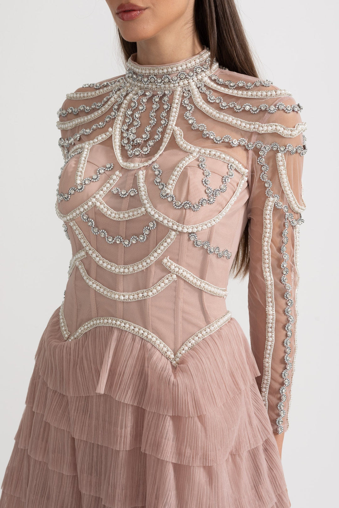 Stunning Women's Midi Dress Beaded Long Sleeve | Formal