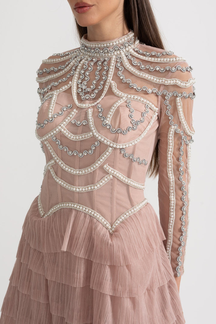 Stunning Women's Midi Dress Beaded Long Sleeve | Formal