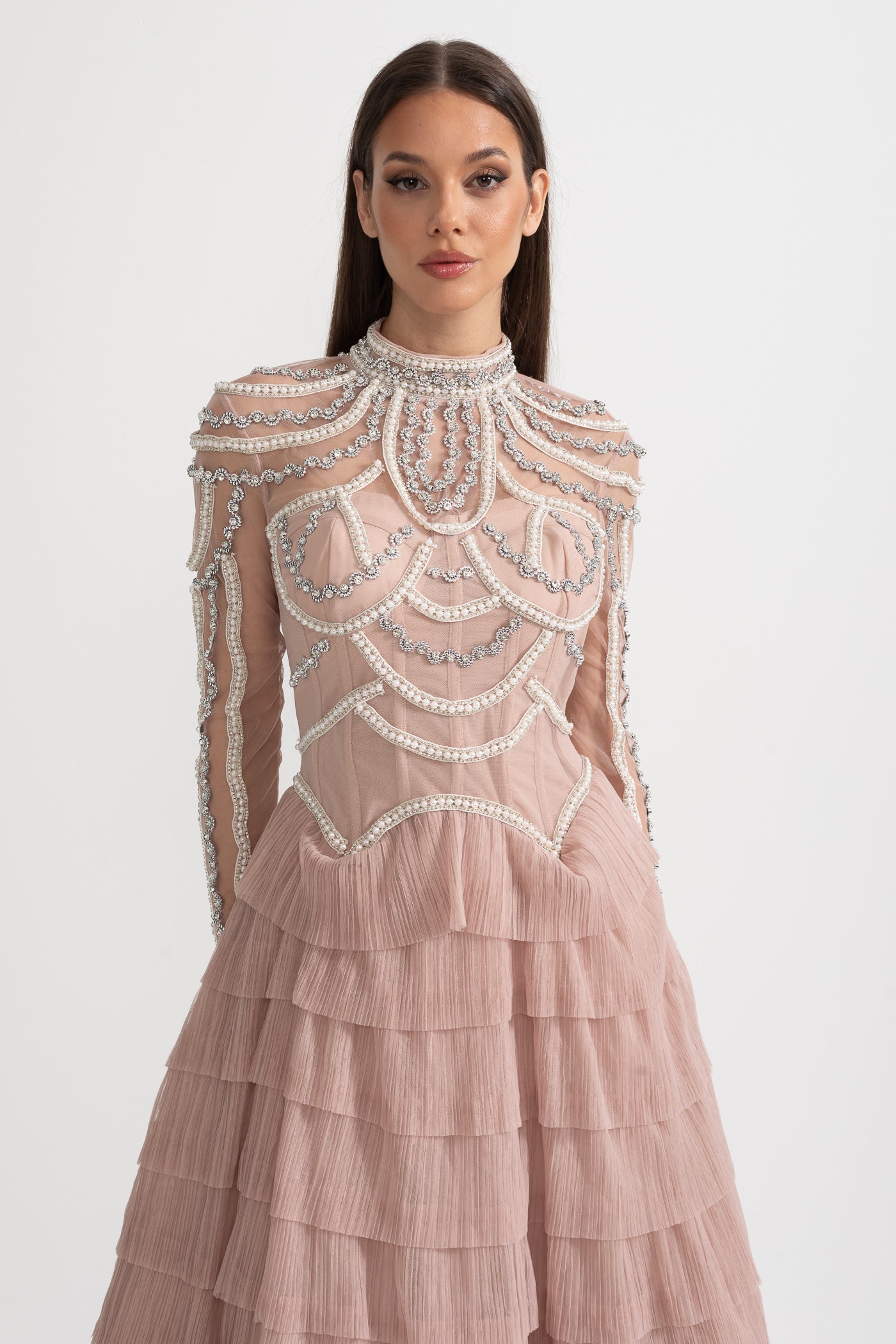 Stunning Women's Midi Dress Beaded Long Sleeve | Formal