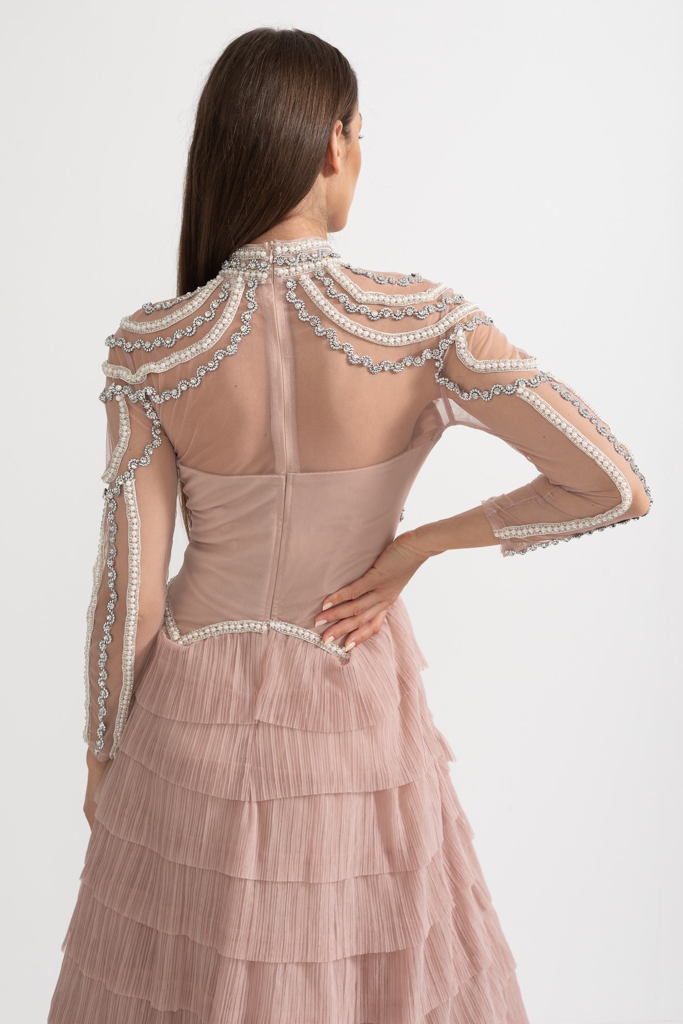 Stunning Women's Midi Dress Beaded Long Sleeve | Formal