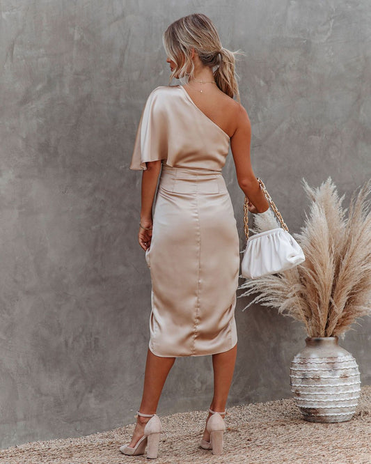 Women Race Dress One Shoulder Wrap | Cocktail Midi
