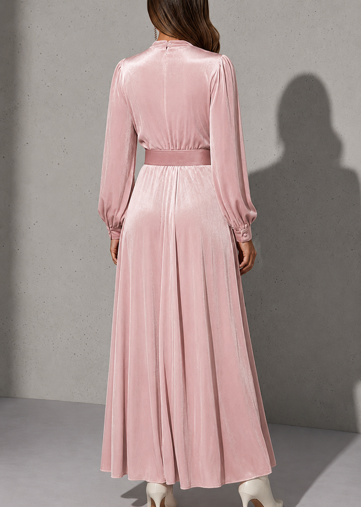 Women's Long Sleeve Dress with Keyhole Neck & Belt | Maxi Formal
