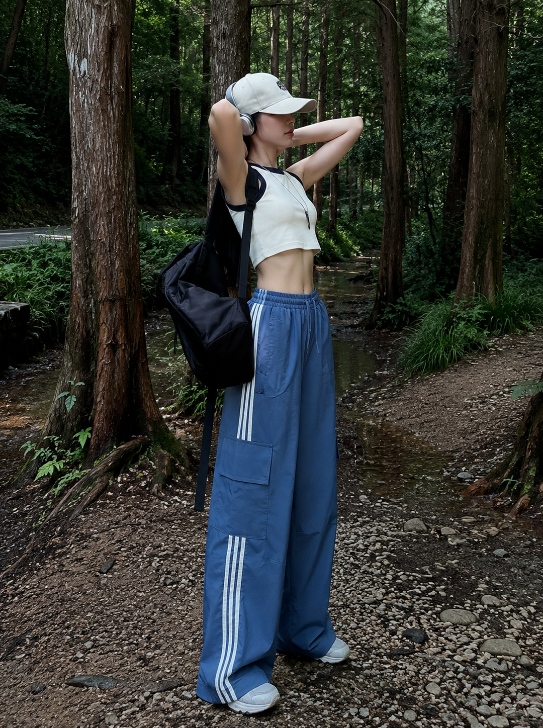 Women's Trackpants Cargo Wide Leg Side Stripe | Baggy