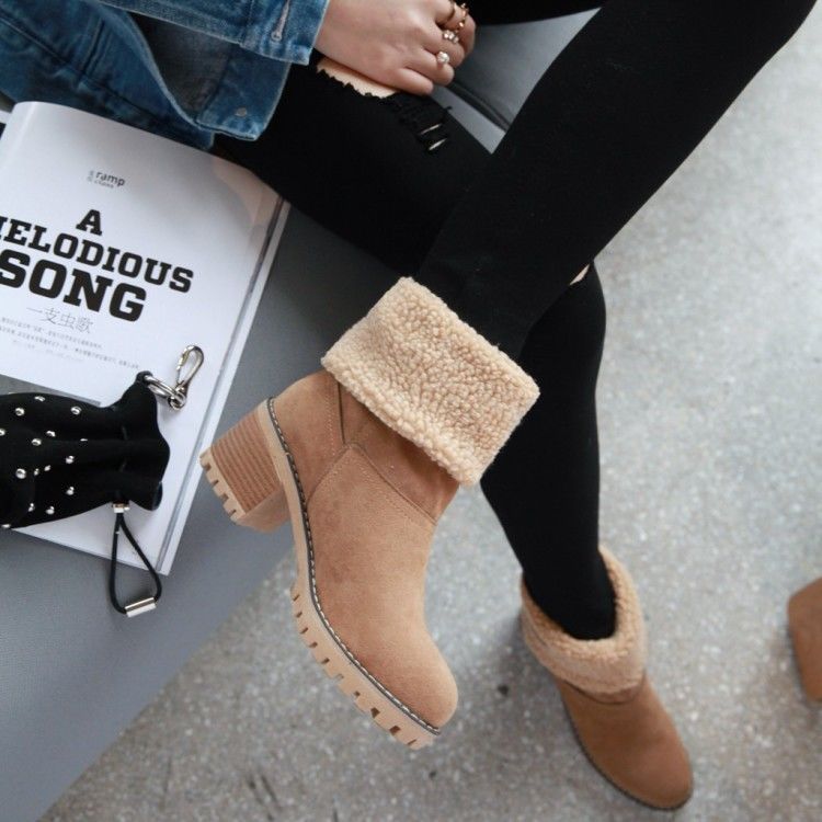 Women's Ankle Boots Block Heel Cuffed | Winter Style