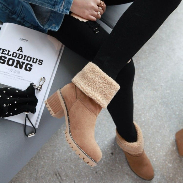 Women's Ankle Boots Block Heel Cuffed | Winter Style