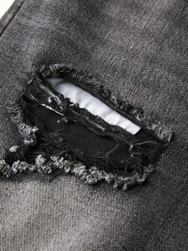 Women's Baggy Wide Leg Jeans with Distressed Rips | High Rise