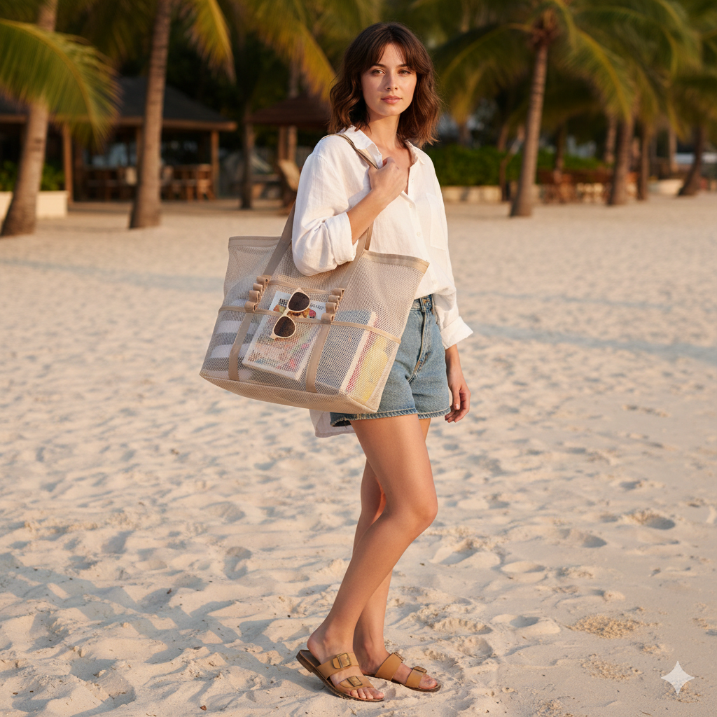 Women's Beach Bag Mesh Tote | Large