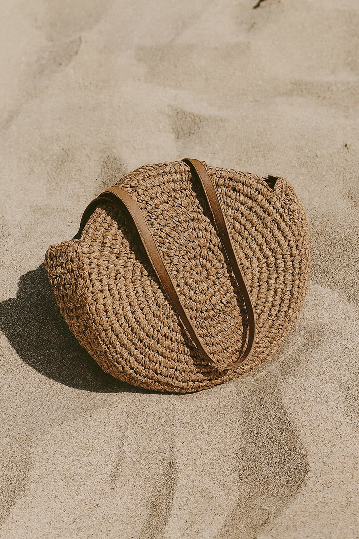 Women's Beach Tote Bag Woven Round Design | Shoulder