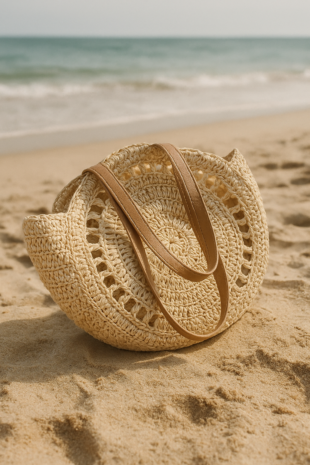 Women's Beach Tote Bag Woven Round Design | Shoulder