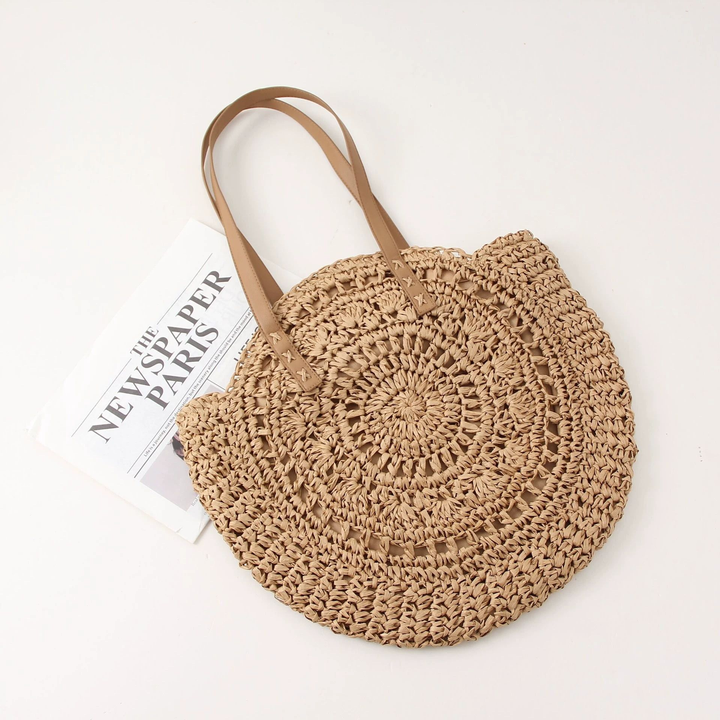 Women's Beach Tote Bag Woven Round Design | Shoulder