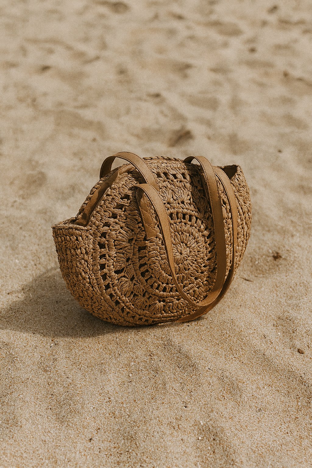 Women's Beach Tote Bag Woven Round Design | Shoulder
