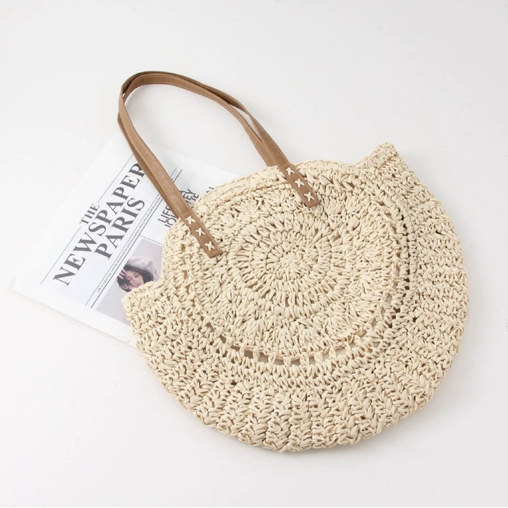 Women's Beach Tote Bag Woven Round Design | Shoulder