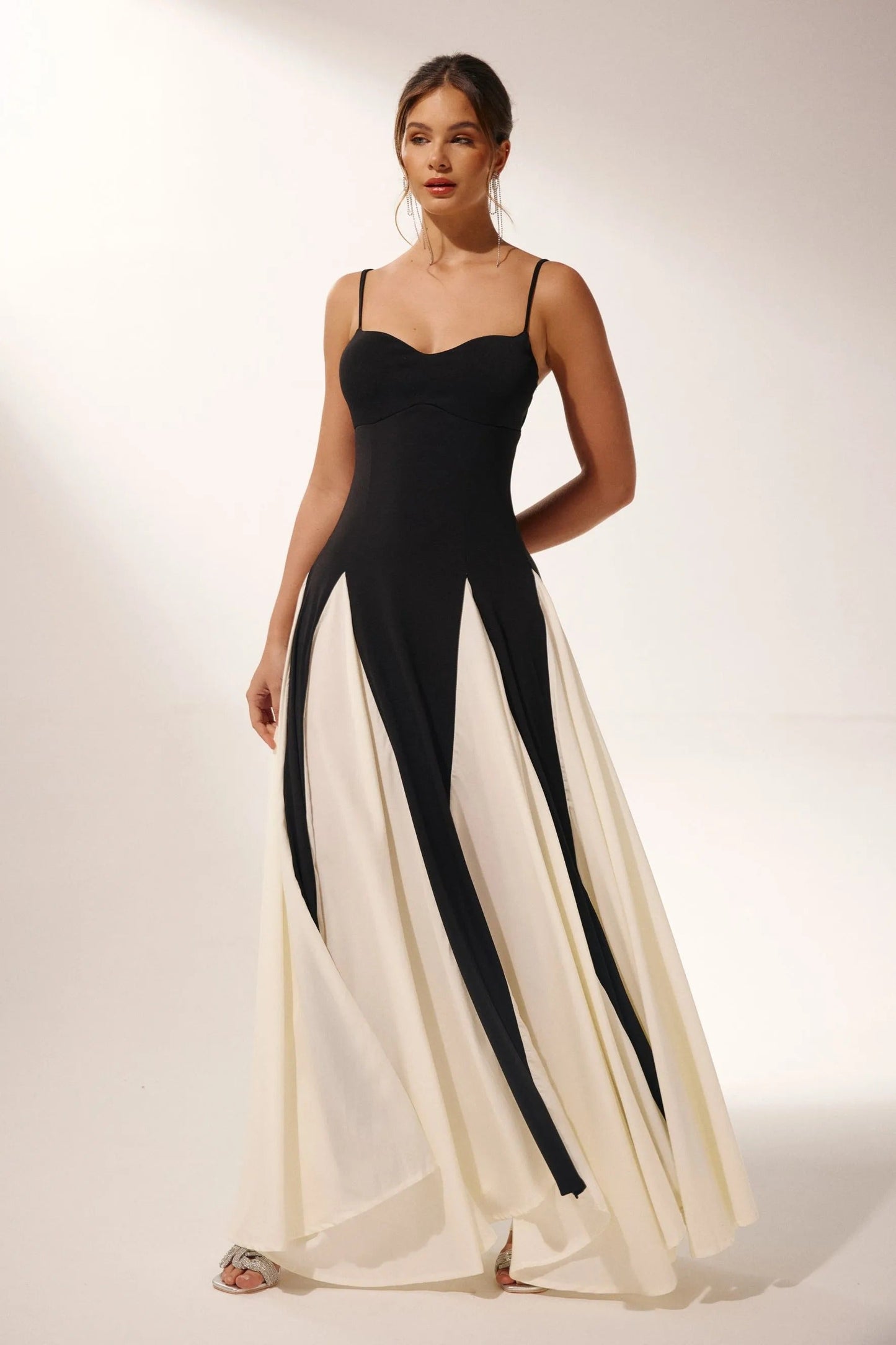 Women's Black Dress Maxi Contrast Panels | Evening