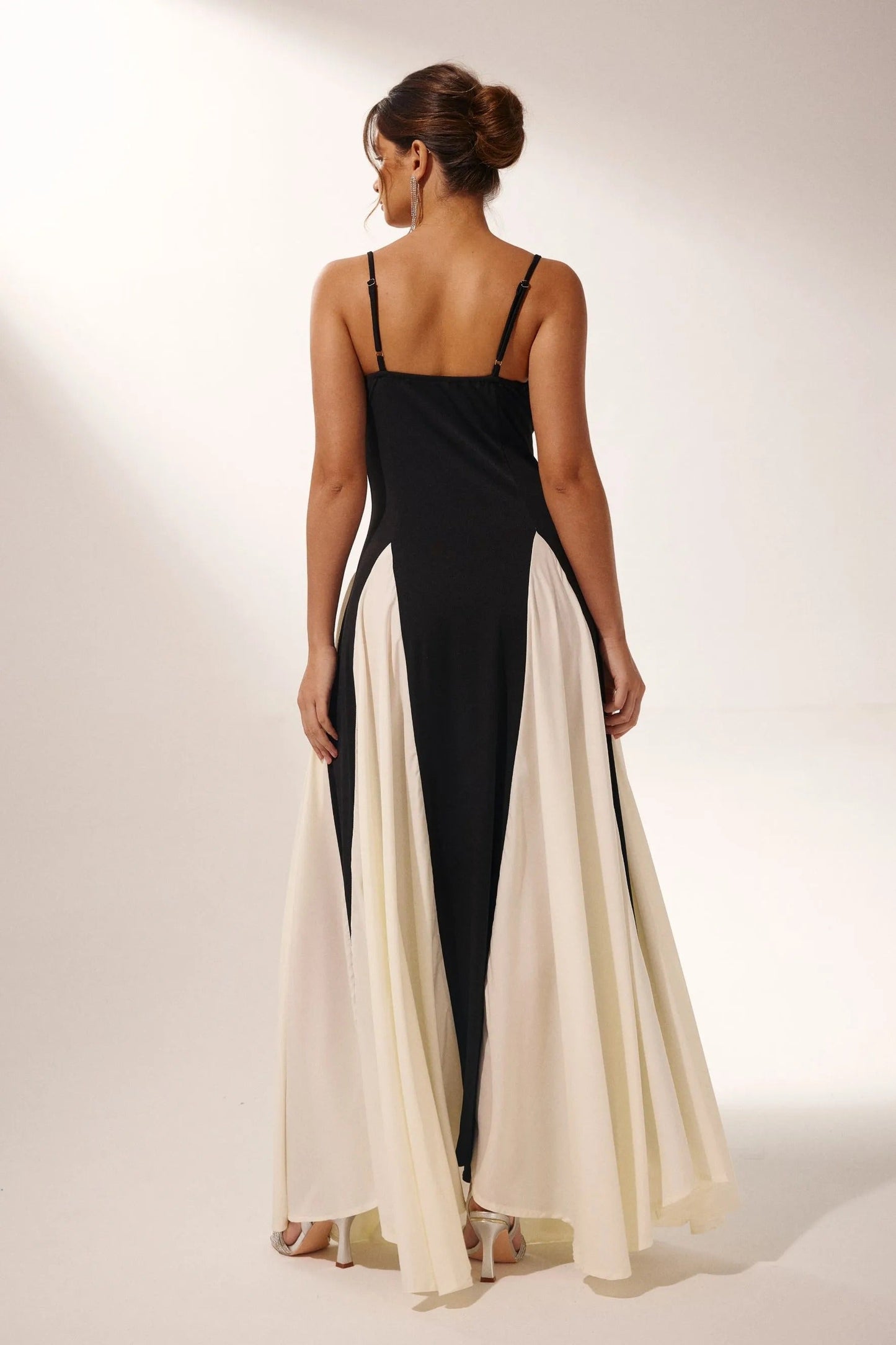 Women's Black Dress Maxi Contrast Panels | Evening