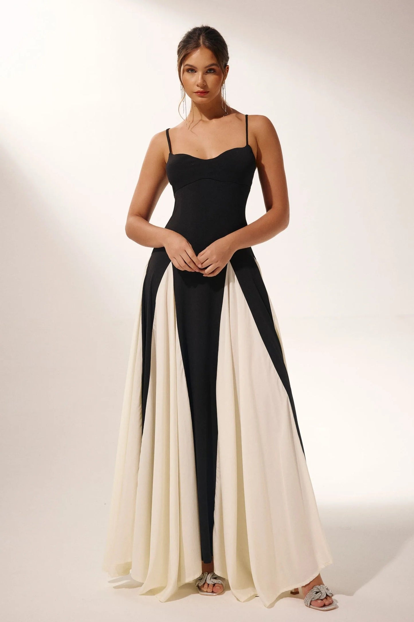 Women's Black Dress Maxi Contrast Panels | Evening