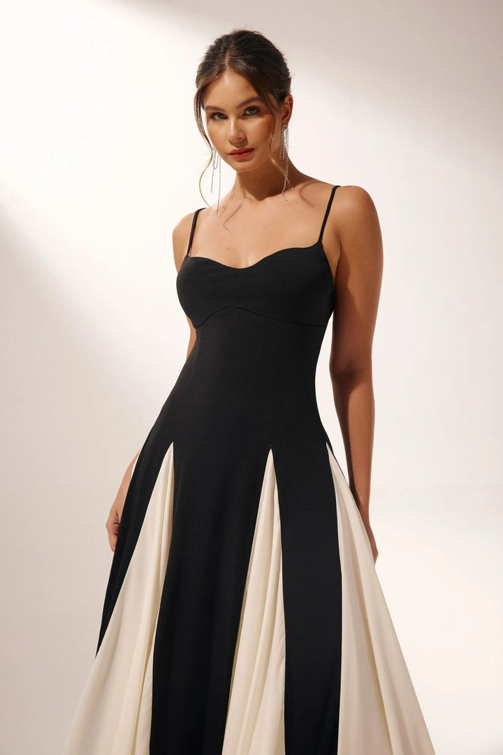 Women's Black Dress Maxi Contrast Panels | Evening
