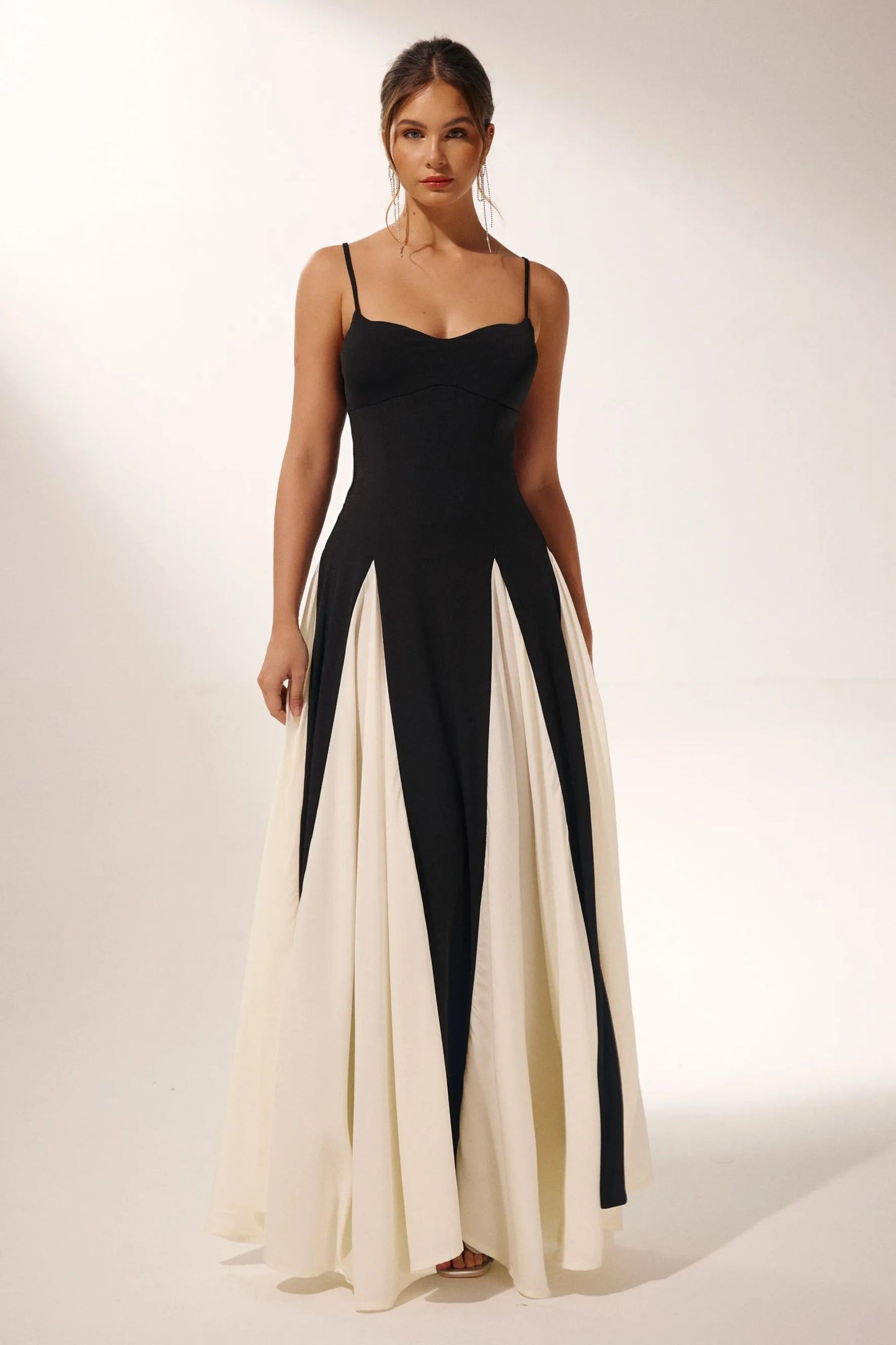 Women's Black Dress Maxi Contrast Panels | Evening