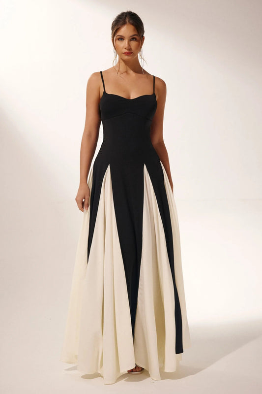 Women's Black Dress Maxi Contrast Panels | Evening