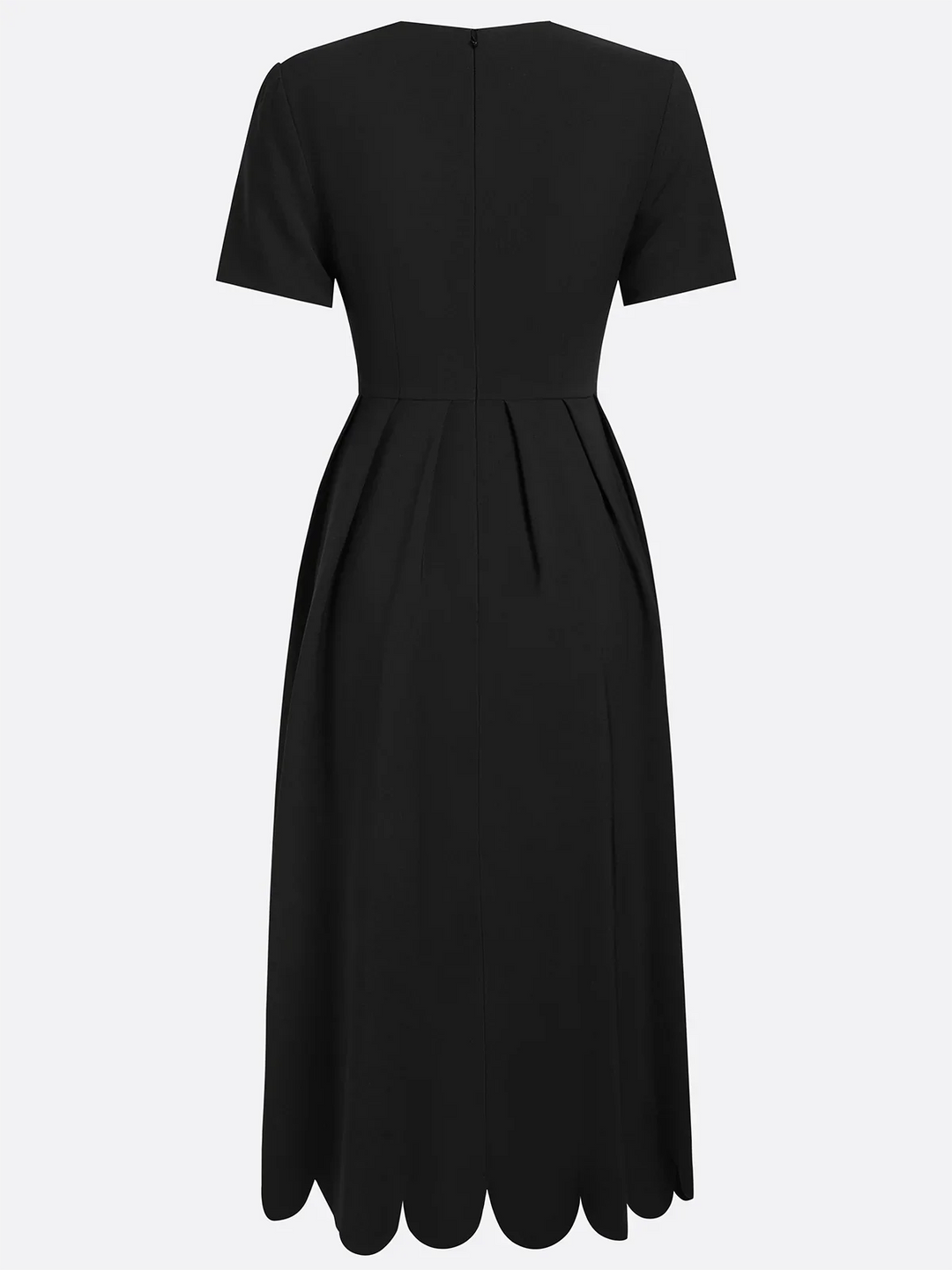 Women's Black Dress Scalloped Neckline | Midi