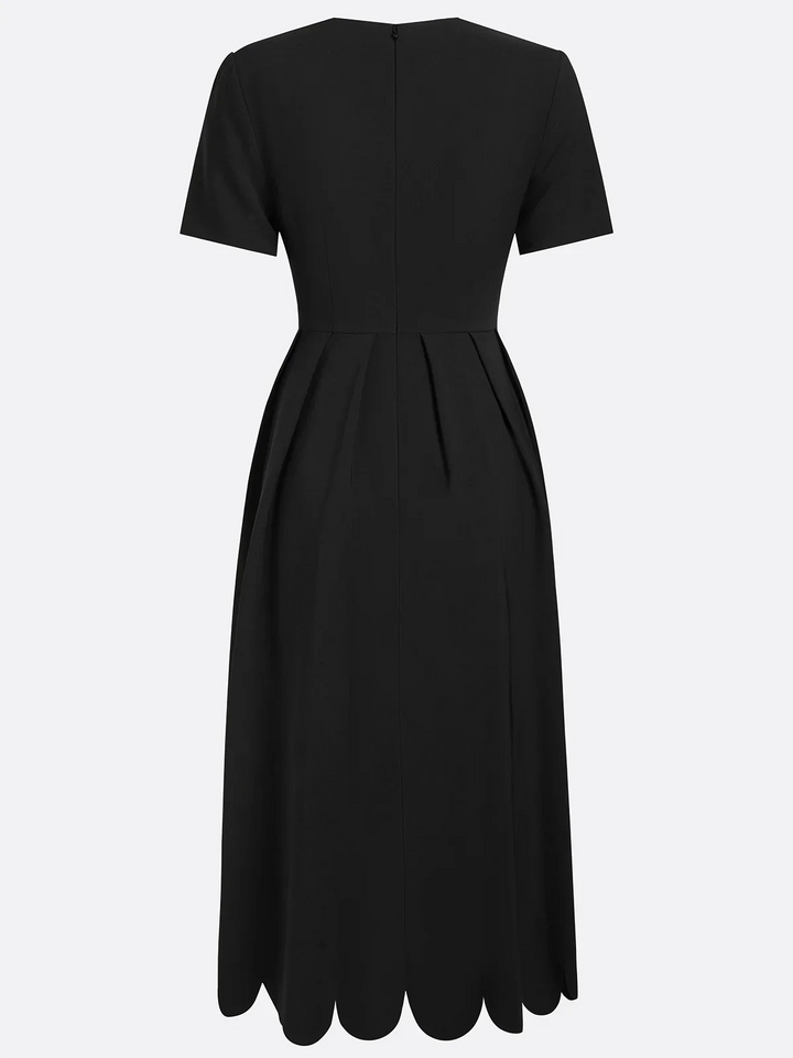 Women's Black Dress Scalloped Neckline | Midi
