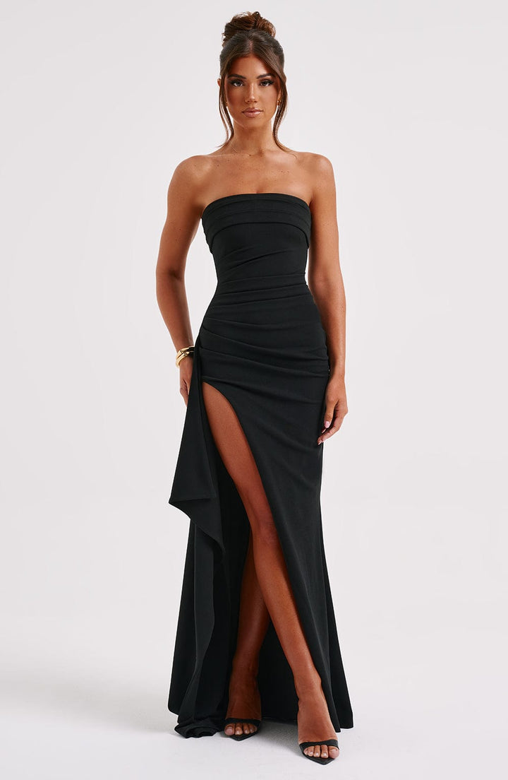 Women's Black Dress Slit Strapless | Evening Party