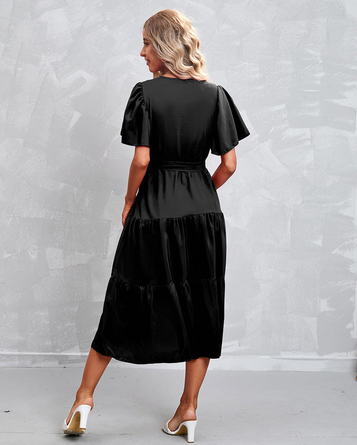 Women's Black Dress Wrap Midi V-Neck | Semi Formal